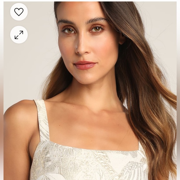 Shine for Us Cream Metallic Tropical Jacquard Mini Dress - Picture 6 of 9